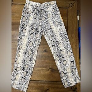 ZARA- crocodile print silk pants with yellow color block on both sides - size S